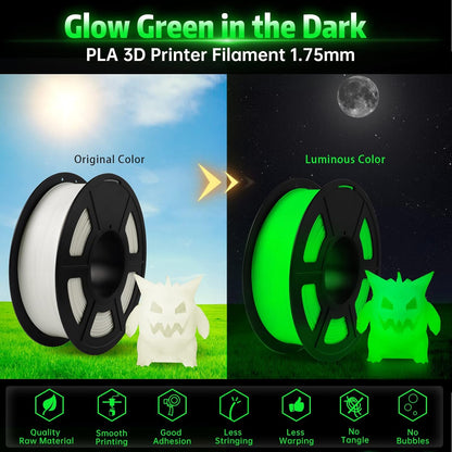 Sunlu - Glow in the Dark - 1 kg 1,75 mm - White to Green (Helendav Valge/Roheline)