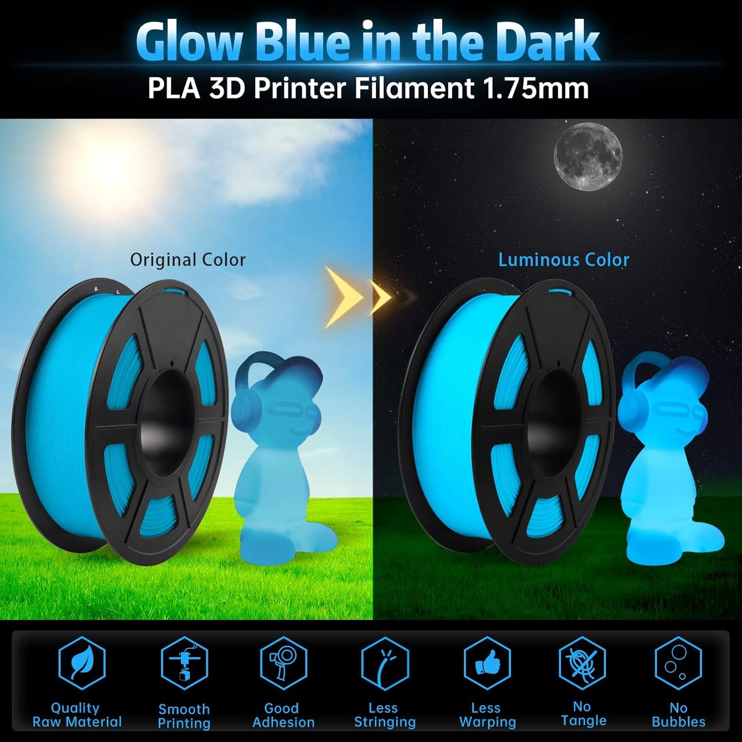 Sunlu - Glow in the Dark - 1 kg 1,75 mm - Blue (Helendav Sinine)
